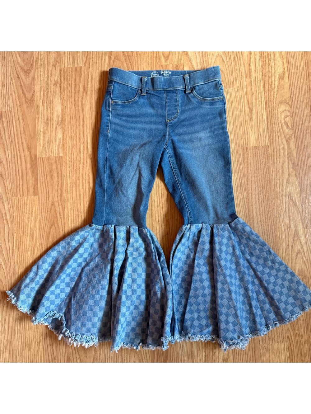 Wonder Nation Denim Checkered Bellbottom girls size 7-8